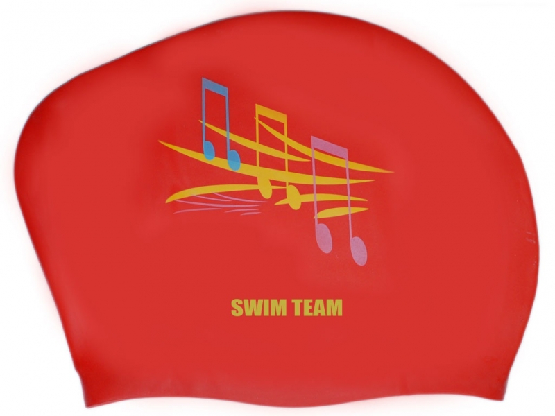 Шапочка для плавания для длинных волос SWIM TEAM ноты KW-N (Красный)