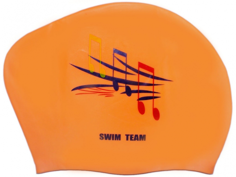 Шапочка для плавания для длинных волос SWIM TEAM ноты KW-N (Оранжевый)