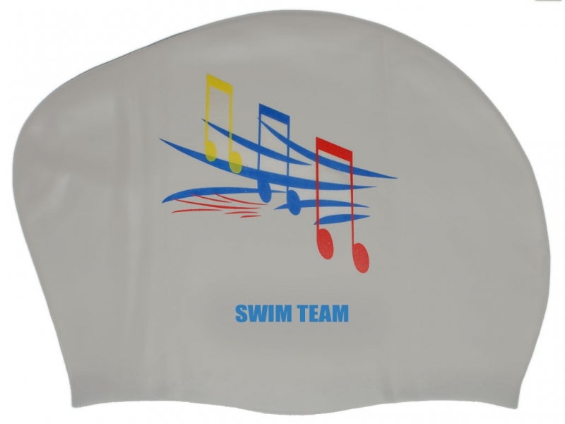 Шапочка для плавания для длинных волос SWIM TEAM ноты KW-N (Серебро)