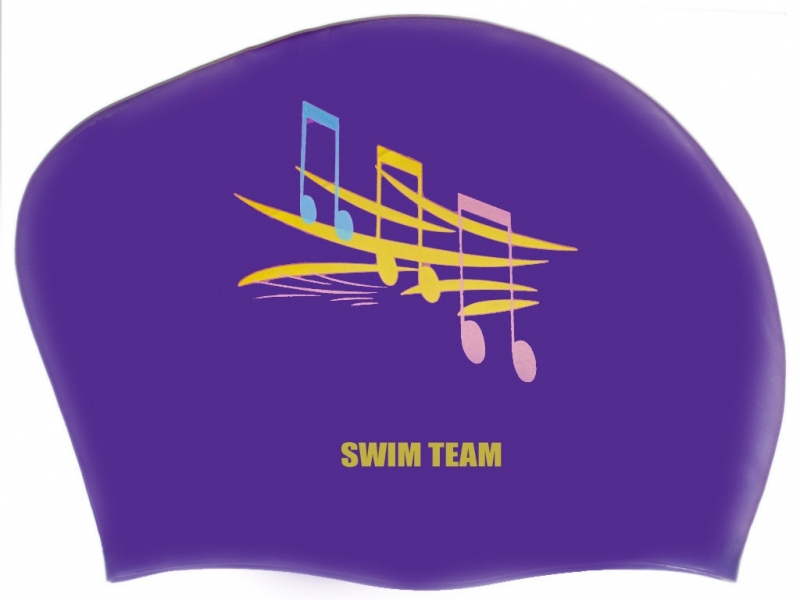 Шапочка для плавания для длинных волос SWIM TEAM ноты KW-N (Синий)