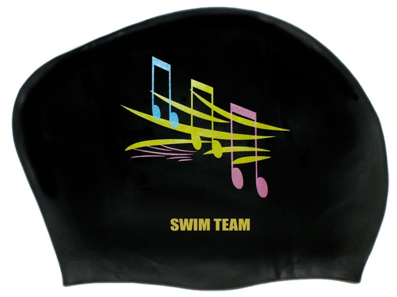 Шапочка для плавания для длинных волос SWIM TEAM ноты KW-N (Чёрный)