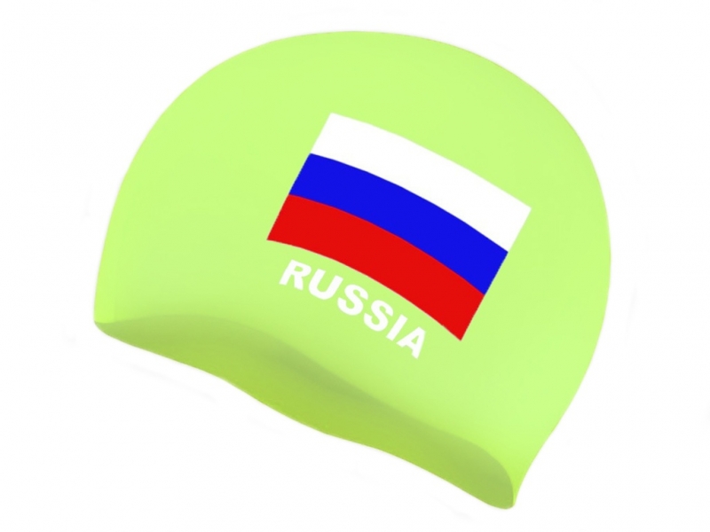 Шапочка для плавания SPRINTER. Классический дизайн с изображением флага России. (Салатовый)