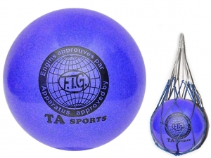 Мяч для художественной гимнастики. Диаметр 15 см. Цвет синиий с добавлением глиттера. К мячу прилагается сетка для переноски. (Т12)