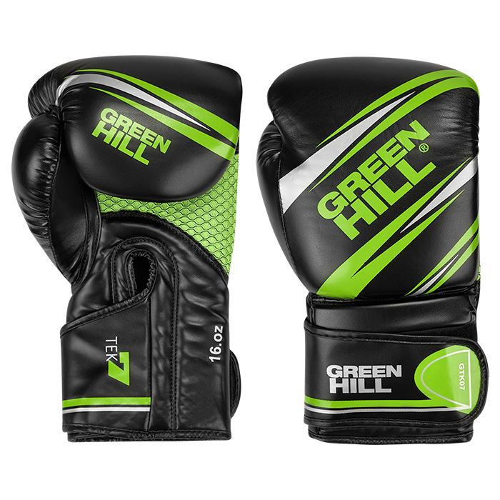 Перчатки боксерские TEK7 черно-зеленый Green Hill BGT-2279 16oz