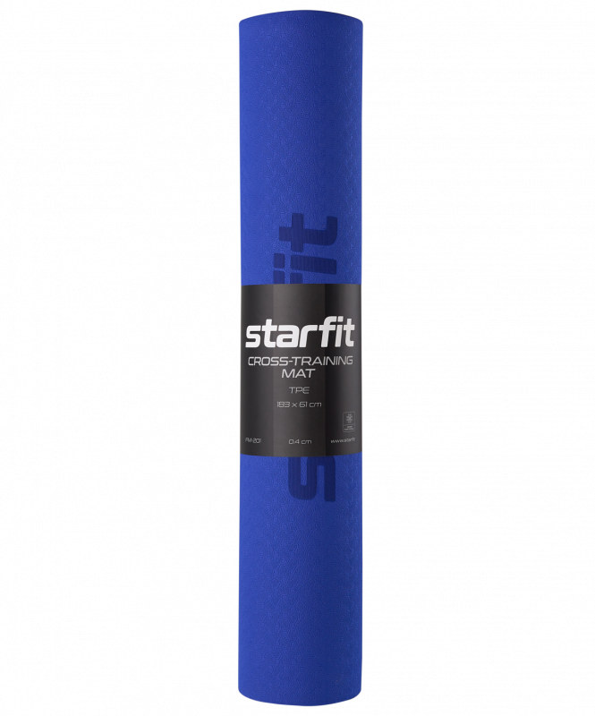 Коврик для йоги и фитнеса FM-201, TPE, 183x61x0.4 см, темно-синий/синий, Starfit ЦБ-00001563