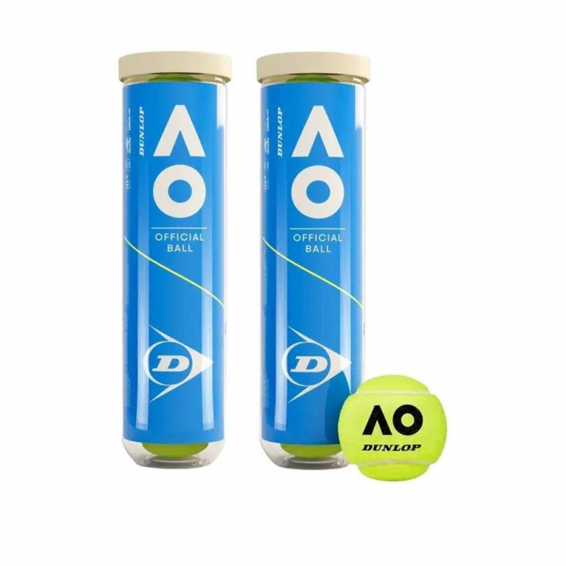 Мяч теннисный Dunlop Australian Open, 601604, уп.2 банки × 4 шт, одобр.ITF, фетр, нат.резина, желтый
