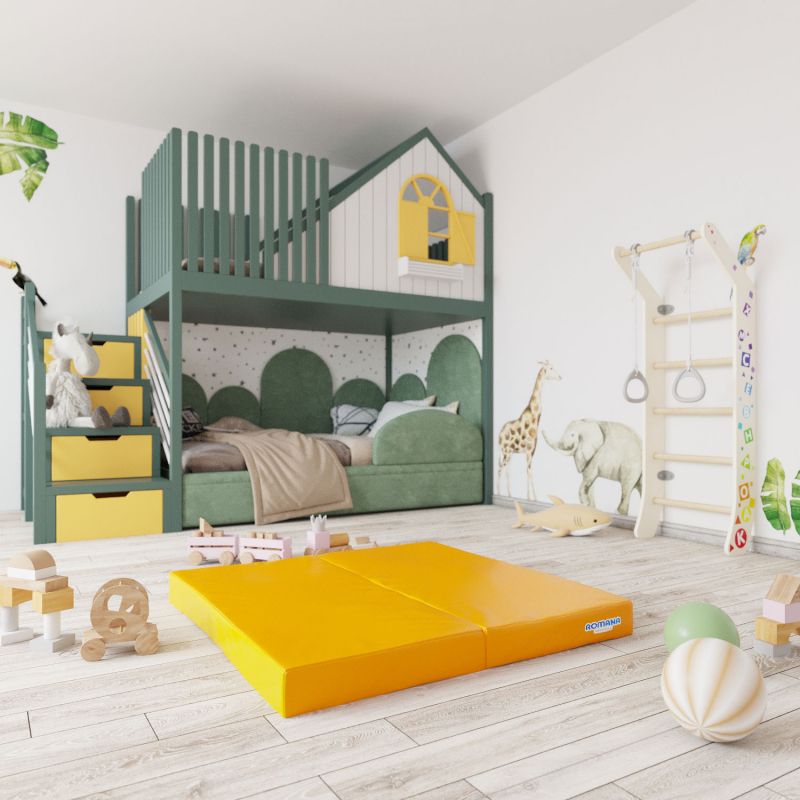 Мат (мягкий щит) Romana 1000*1000*100, в 2 сложения (зеленый/желтый)