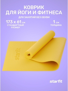 Коврик для йоги и фитнеса FM-101, PVC, 173x61x1 см, желтый, Starfit