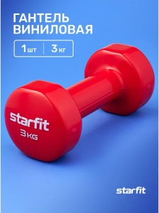 Гантель виниловая DB-101 3 кг,  красный, Starfit
