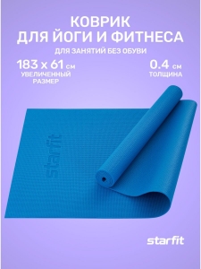 Коврик для йоги и фитнеса FM-104, PVC, 183x61x0,4 см, синий, Starfit
