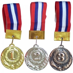 F11741 Медаль 1 место d-6 см, лента триколор в комплекте Спортекс