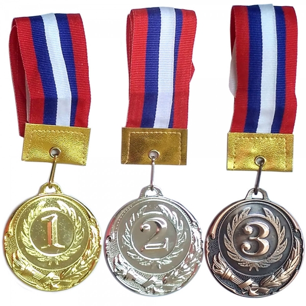 Медаль 2 место d-6 см, лента триколор в комплекте Спортекс F11742