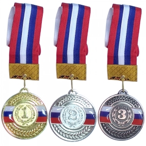 F18520 Медаль 1 место d-6,5 см, лента триколор в комплекте Спортекс
