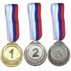 F18523 Медаль 1 место d-6,5 см, лента триколор в комплекте Спортекс