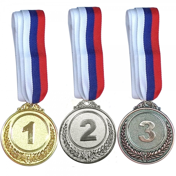 Медаль 3 место d-6,5 см, лента триколор в комплекте Спортекс F18525