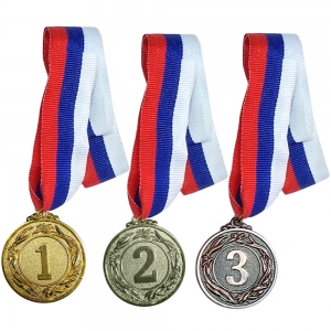 F18526 Медаль 1 место d-4,5 см, лента триколор в комплекте Спортекс