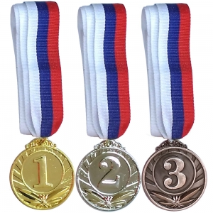 F18529 Медаль 1 место d-5 см, лента триколор в комплекте Спортекс