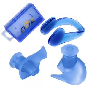Комплект для плавания беруши и зажим для носа синие Спортекс C33425-1