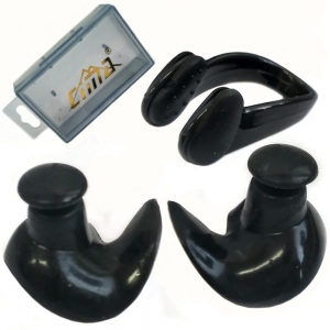 Комплект для плавания беруши и зажим для носа черные Спортекс C33425-2