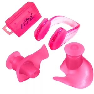 Комплект для плавания беруши и зажим для носа розовые Спортекс C33425-4