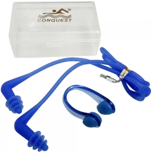 Комплект для плавания беруши и зажим для носа синие Спортекс C33555-1
