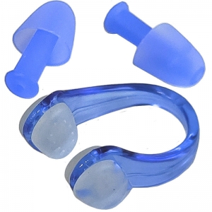Комплект для плавания беруши и зажим для носа синий Спортекс C33422-1