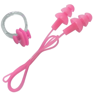 Набор для плавания беруши на шнурке и зажим для носа розовый Спортекс B31576