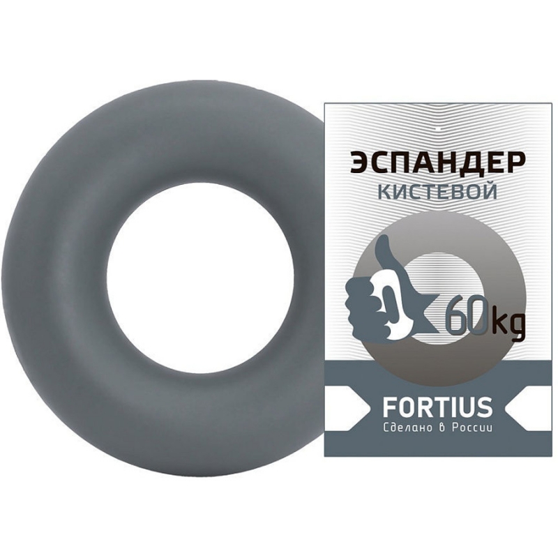 Эспандер кистевой Fortius, кольцо 60кг серый Дельта-фитнес