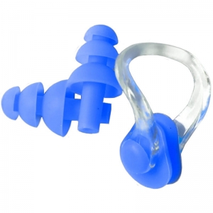 Набор для плавания в боксе, беруши и зажим для носа синий Спортекс E36867-1