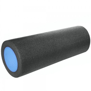 Ролик для йоги полнотелый 2-х цветный черный/синий 45х15см. Спортекс PEF100-45-Z