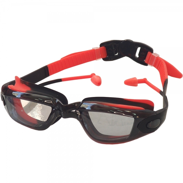 Очки для плавания взрослые мультиколор черно/красные Спортекс E38885-4