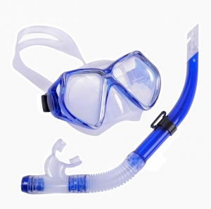 Набор для плавания взрослый маска+трубка силикон синий Спортекс E39221