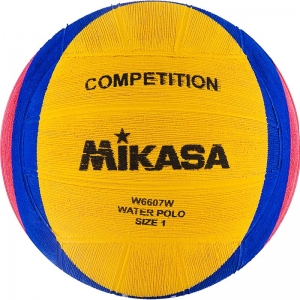Мяч для водного поло MIKASA W6607W размер 1, резина, вес 233-253гр, окружность 50-51.5 см, желтый-синий-розовый