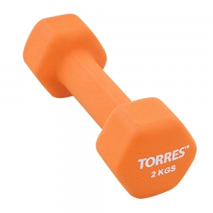 Гантель TORRES 2 кг, арт. PL55012, металл в неопреновой оболочке, форма шестигранник, оранжевый