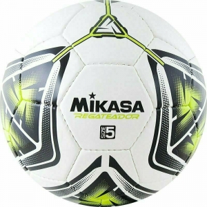 Мяч футбольный MIKASA REGATEADOR5-G, размер 5, 32 панели, гладкий ПВХ, ручная сшивка, латексная камера, белый-черный-зеленый