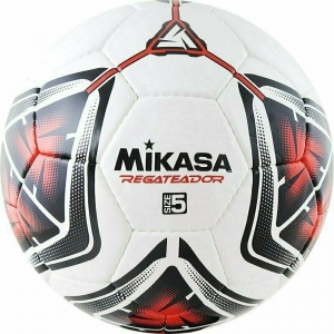 Мяч футбольный MIKASA REGATEADOR5-R, размер 5, 32 панели, гладкий ПВХ, ручная сшивка, латексная камера, белый-черный-красный
