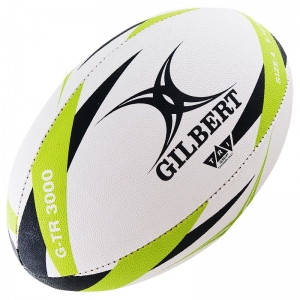 Мяч для регби GILBERT G-TR3000 арт.42098204, р.4, резина, ручная сшивка, бело-салатово-черный