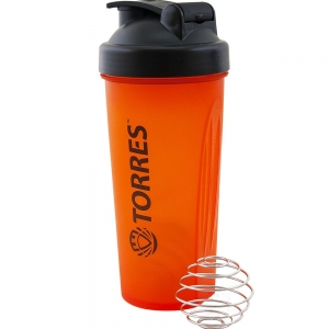Шейкер спортивный TORRES, S01-600-02, 600мл, черная крышка с колпачком, пластик, ярко-оранжевый