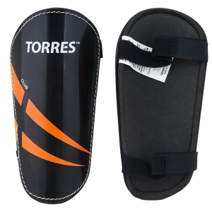 Щитки TORRES Club, арт. FS1607M, размер M, без голеностопа, 2 застёжки на липучке черный-оранжевый-белый