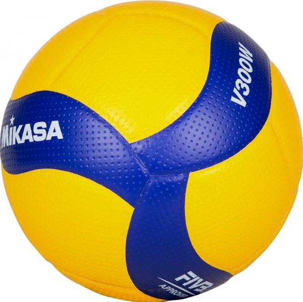 Мяч волейбольный  MIKASA V300W , р.5, FIVB Appr, 18 пан, синтетическая кожа (микрофиб), клееный, бутиловая камера , желто-синий