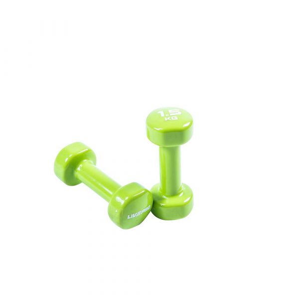Гантели виниловые 1,5 кг, зеленый, Colored Studio Dumbbell, LIVEPRO