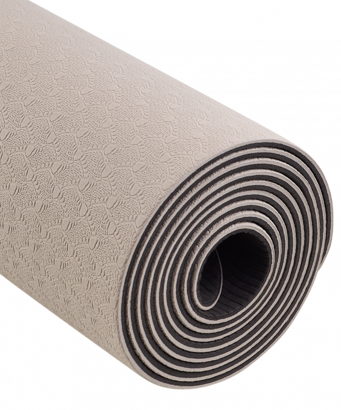 Коврик для йоги и фитнеса FM-201, TPE, 183x61x0.4 см, черный/серый, Starfit ЦБ-00001689