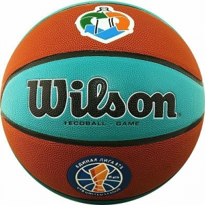 Мяч баскетбольный WILSON VTB SIBUR Gameball ECO, арт.WTB0547XBVTB, р.7, композит, бутил. кам, корич-бирюз.