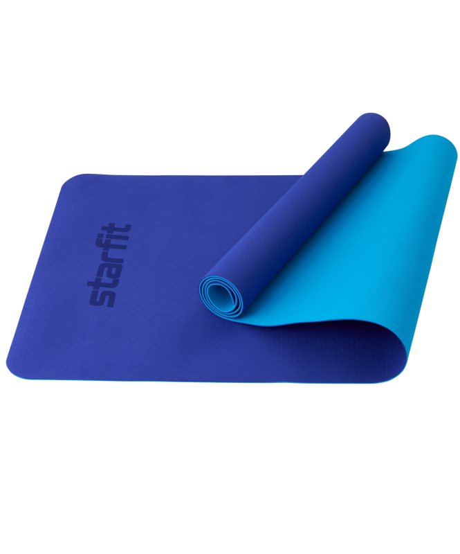 Коврик для йоги и фитнеса FM-201, TPE, 183x61x0.4 см, темно-синий/синий, Starfit ЦБ-00001563