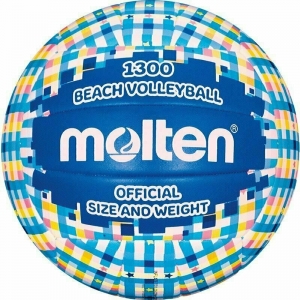 Мяч для пляжного волейбола MOLTEN V5B1300-CB размер 5, матовая синтетическая кожа ПВХ, машинная сшивка, бутиловая камера, синий-голубой-белый-желтый