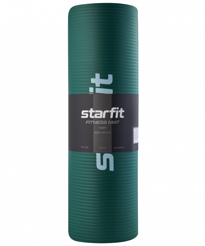 Коврик для йоги и фитнеса FM-301, NBR, 183x61x1.2 см, изумрудный, Starfit ЦБ-00001751