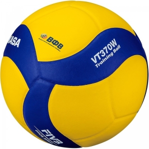Мяч волейбольный утяжелённый MIKASA VT370W, р 5, 18 панелей, синтетическая кожа (ПУ), вес 370г, клееный, синий-желтый