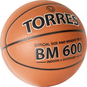 Мяч баскетбольный  TORRES BM600 арт.B32025, р.5, ПУ, нейлон. корд, бут. камера, темнокоричневый-черн