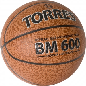 Мяч баскетбольный  TORRES BM600 арт.B32026, р.6, ПУ, нейлон. корд, бут. камера, темнокоричневый-черн