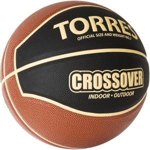 Мяч баскетбольный TORRES Crossover, арт. B32097, размер 7, ПУ-композит, нейлоновый корд, бутиловая камера, черный-оранжевый-бежевый